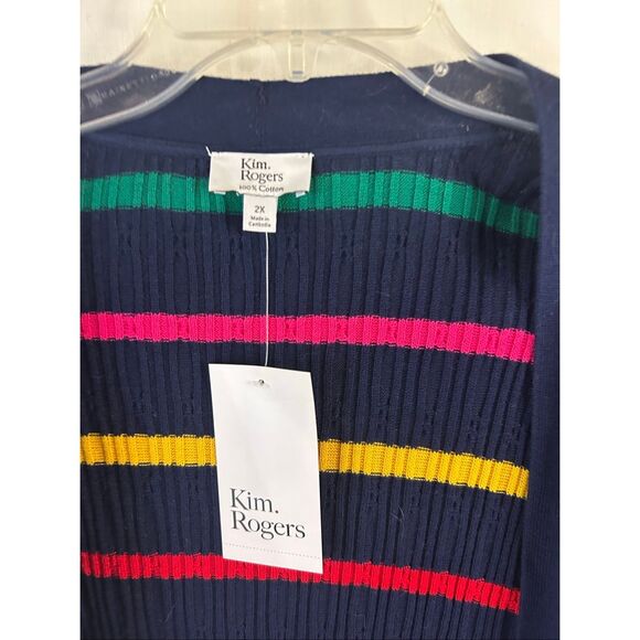 Kim Rogers Plus Cardigan 2xl Navy with Colorful Stripes NEW $59 - Picture 5 of 6